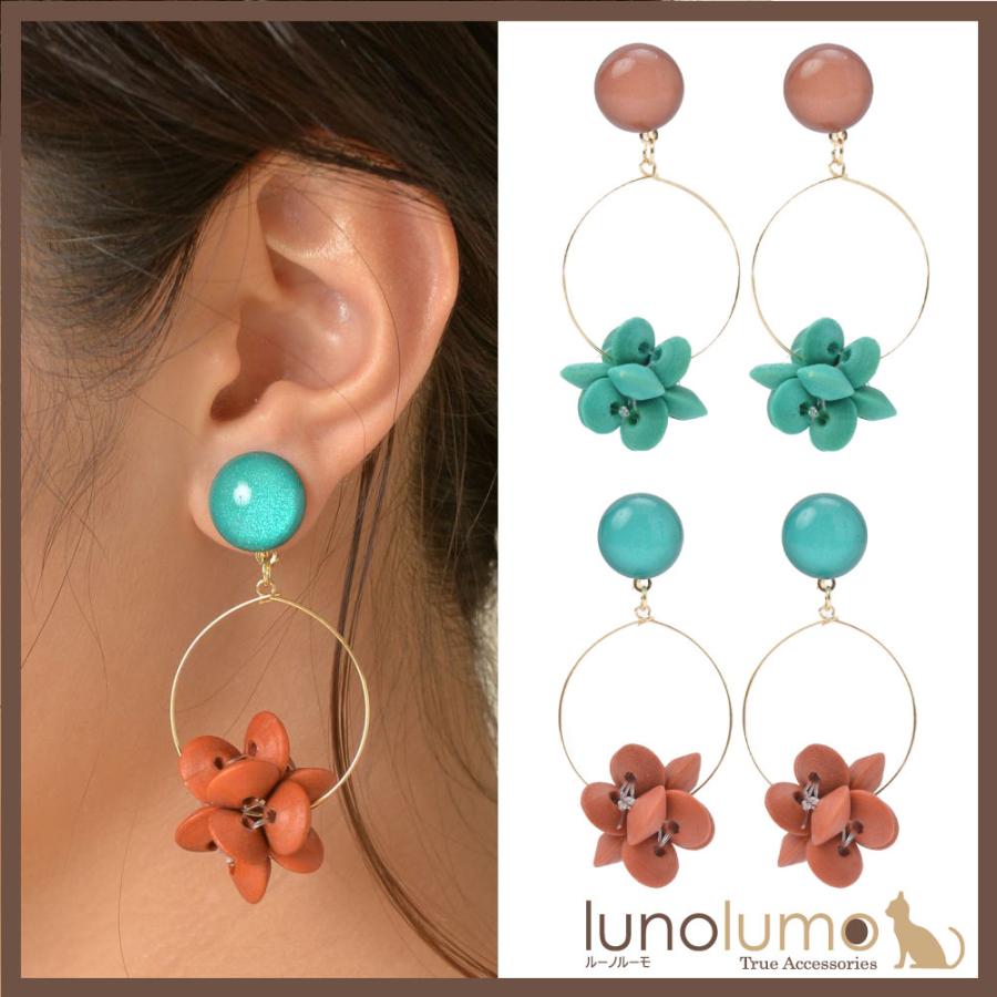 イヤリング レディース ウッド 木 天然素材 メタル 異素材 緑 ブラウン エスニック アジアン E ルーノルーモ ヤフー店 通販 Yahoo ショッピング