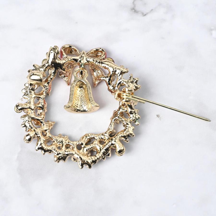 メール便送料無料 クリスマス ブローチ クリスマスリース リボン ベル