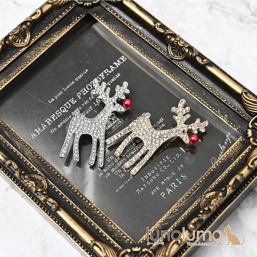 メール便送料無料 クリスマス ブローチ トナカイ 赤鼻 キラキラ ライン  