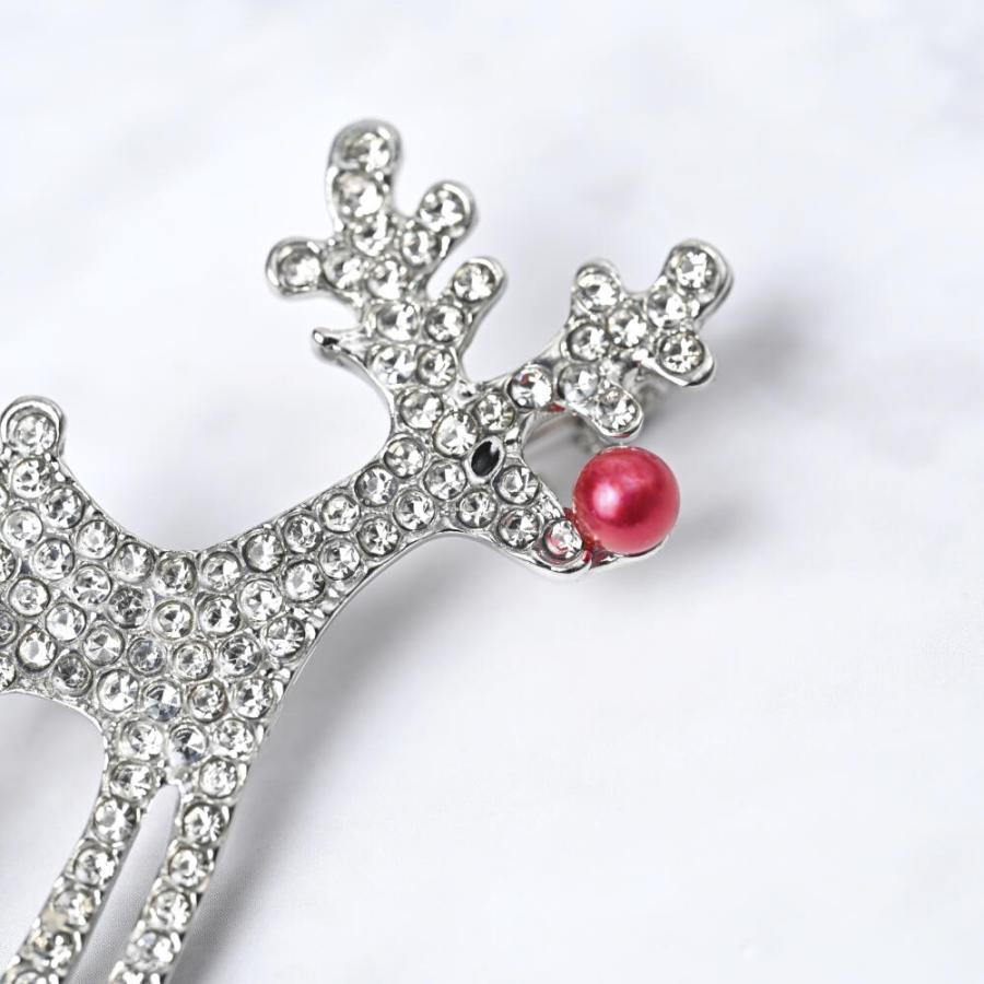 メール便送料無料 クリスマス ブローチ トナカイ 赤鼻 キラキラ ライン