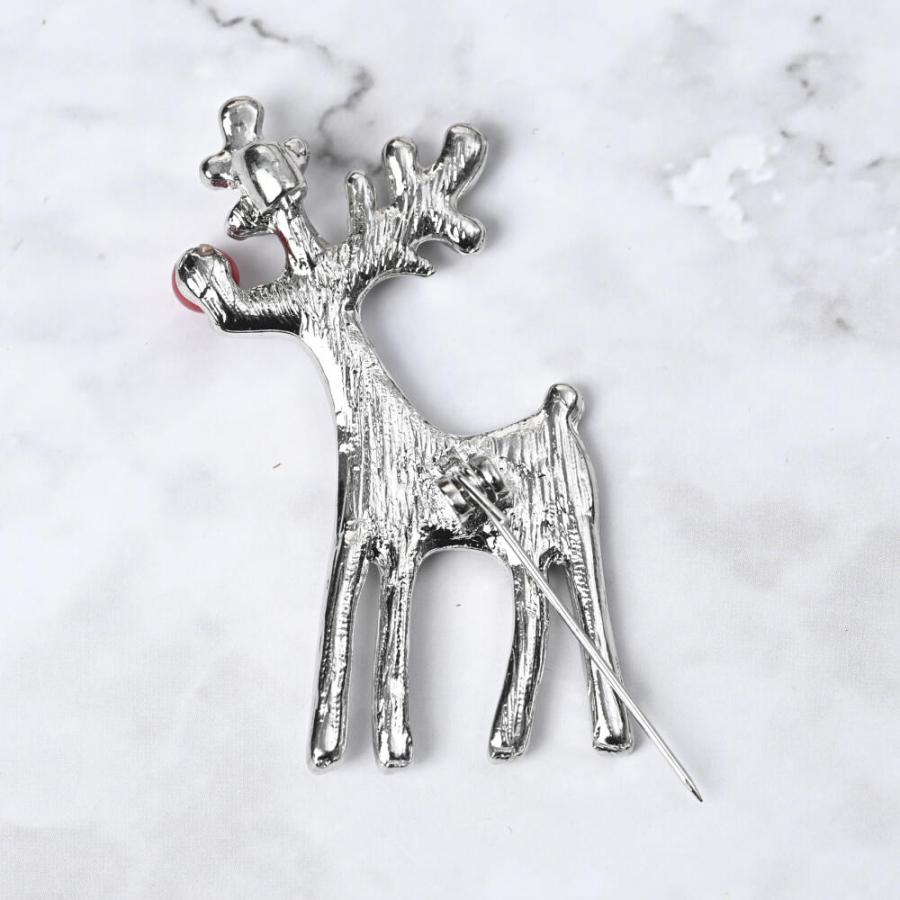 メール便送料無料 クリスマス ブローチ トナカイ 赤鼻 キラキラ ライン  