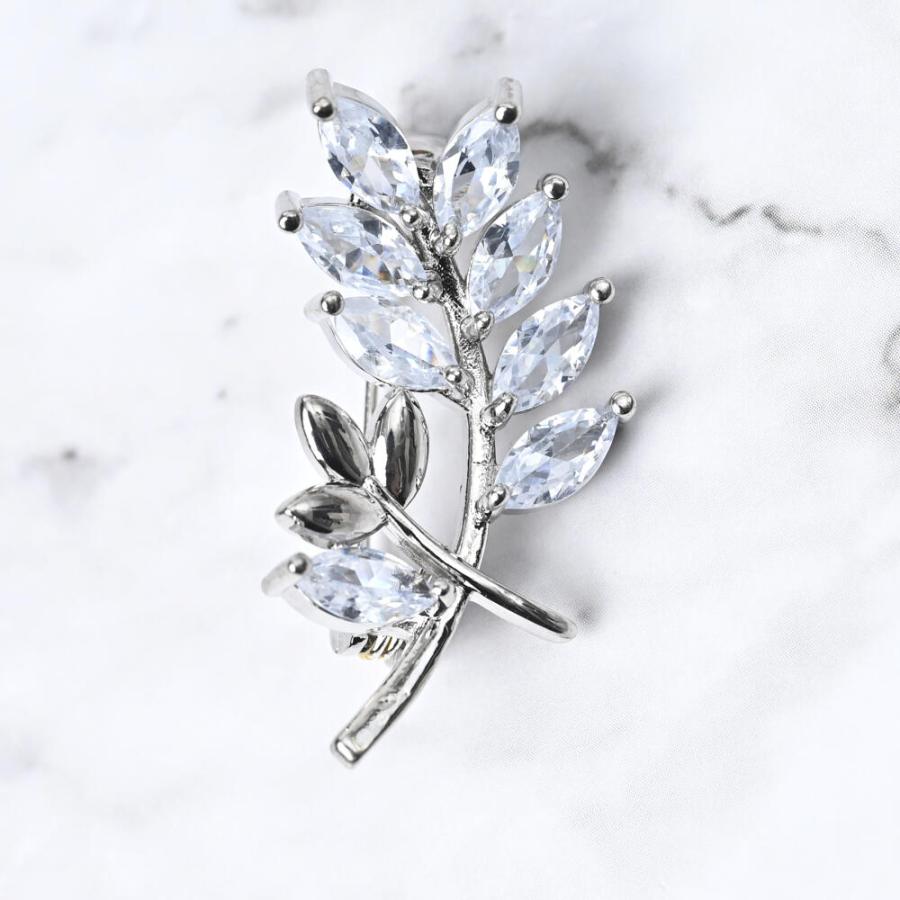 K18 シルバー パール ブローチ ピンバッチ 葉っぱ leaf