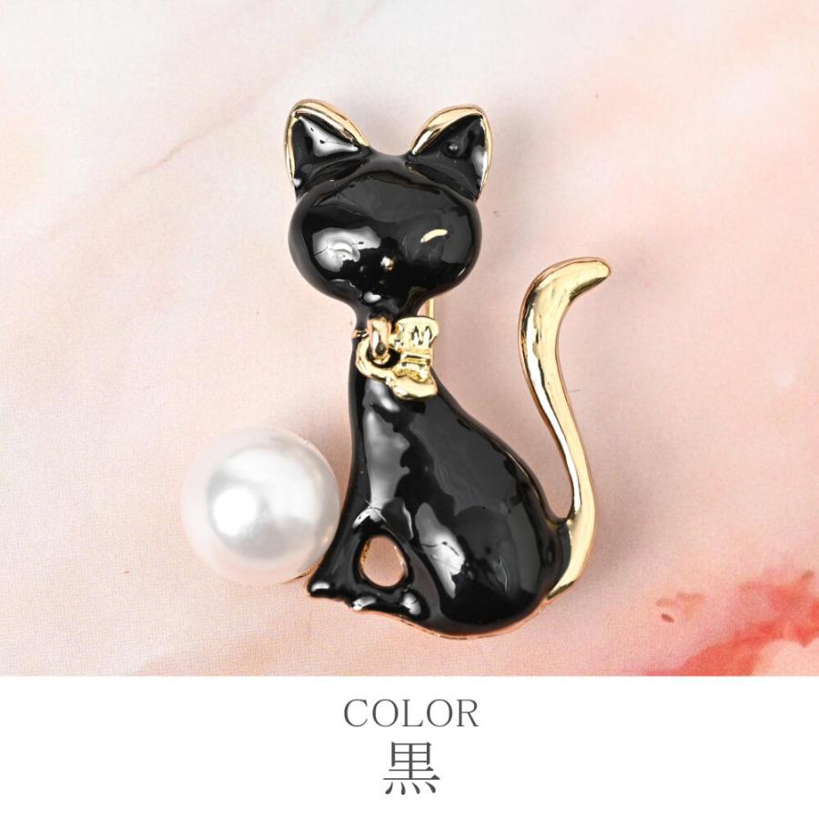 メール便送料無料 ブローチ レディース 猫 ネコ ねこ 黒猫 白猫 リボン