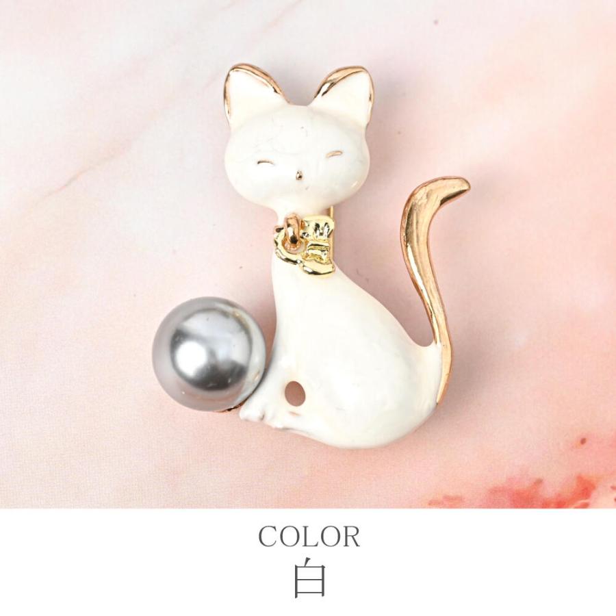 メール便送料無料 ブローチ レディース 猫 ネコ ねこ 黒猫 白猫 リボン