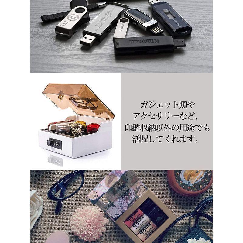 アクリル製 透明 印箱 ダイヤル ロック 式 印鑑 ケース 自在仕切り板（レッド+ブラック）｜lupine-honpo｜02