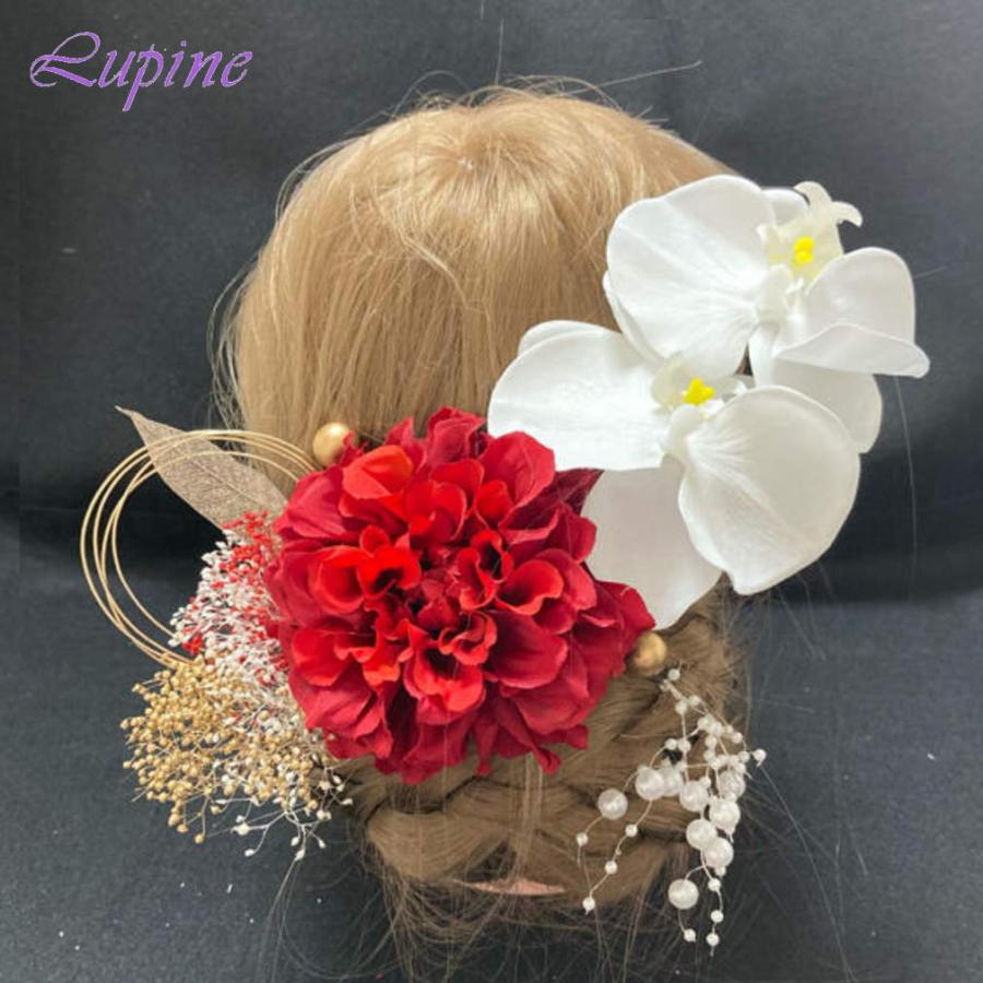 Lupine 髪飾り 大輪 胡蝶蘭 ホワイト ダリア 赤 かすみ草 レッド ゴールド 11本セット 和装 結婚式 成人式 卒業式 袴 花 プリザ Ha34 Ha34 Lupineルピナス 通販 Yahoo ショッピング