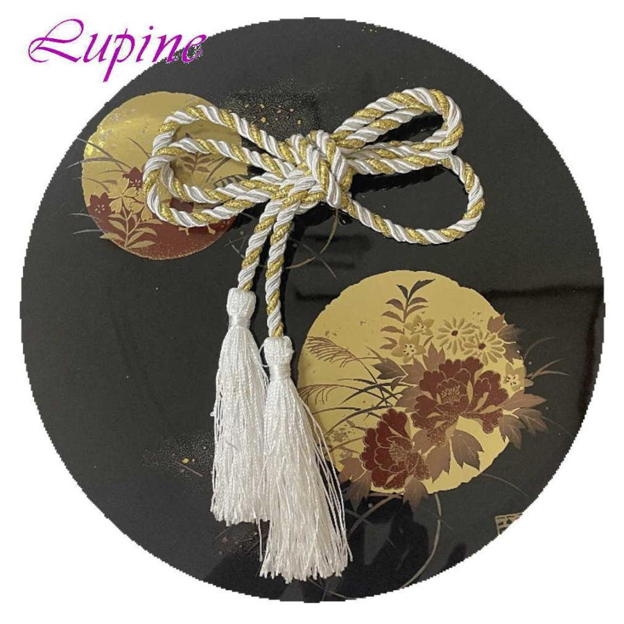 Lupine 紐飾り 1本 髪飾り ツイストロープ タッセル付き 白金 ホワイト