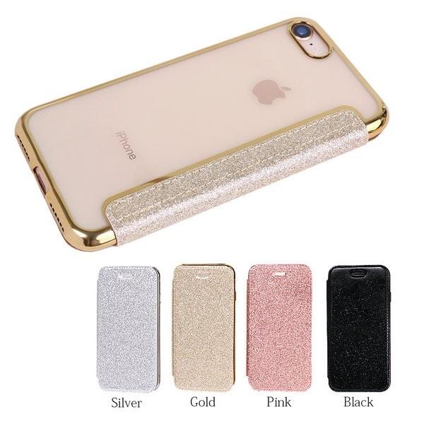 iPhoneケース 手帳型 キラキラ 透明 ソフトケース iPhoneX XS 7 8 plus