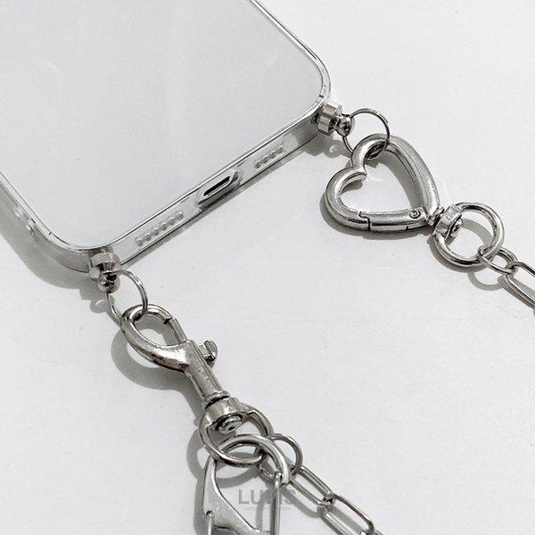 iPhoneケース iPhone14 ショルダー チェーン ストラップ メタル ハート