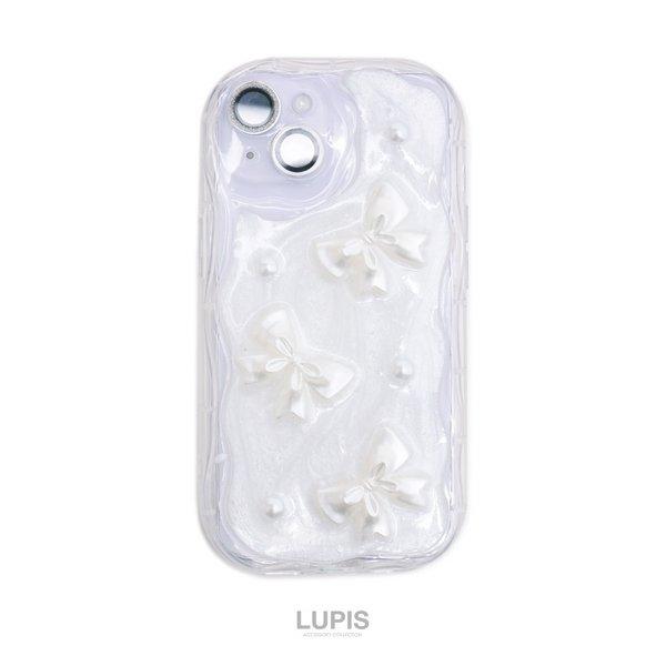 iPhoneケース iPhone14 iPhone15 リボン パール ガーリー フェミニン