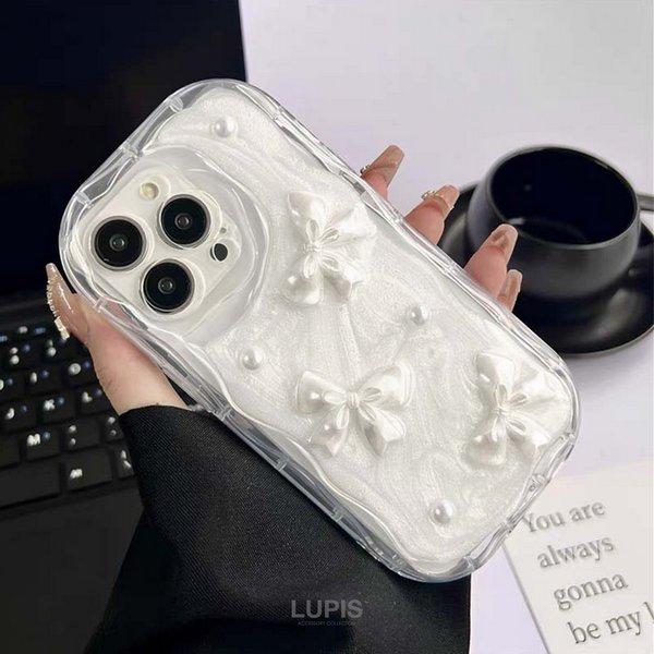 iPhoneケース iPhone14 iPhone15 リボン パール ガーリー フェミニン