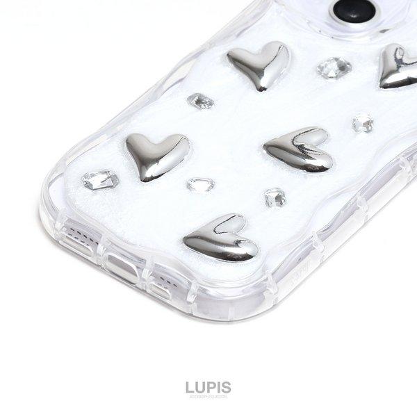 iPhoneケース iPhone14 iPhone15 ハート メタル キラキラ かわいい カジュアル ガーリー マーブル ウェーブ 韓国 韓国っぽ lupis ルピス｜lupis｜06