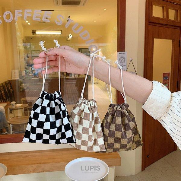 巾着ポーチ コスメポーチ コーデュロイ 総柄 フラワー お花 チェック