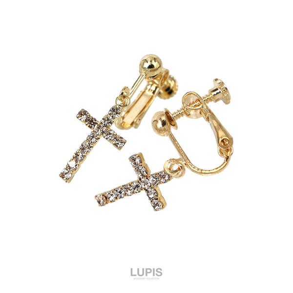 LUPIS（ルピス） イヤリング クロス ラインストーン 十字架 シンプル