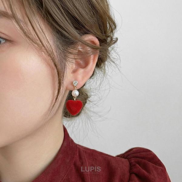 LUPIS（ルピス） イヤリング クリップ式 ハート フロッキー ベロア