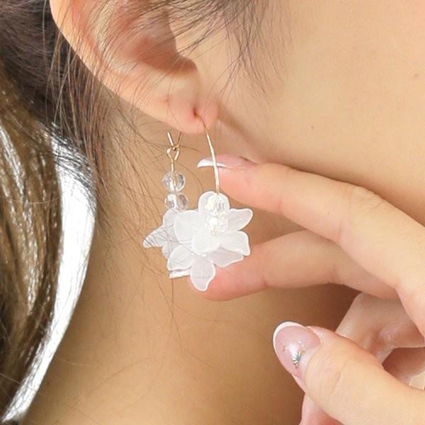 ピアス フープピアス レディース フラワー クリア お花 大ぶり 大振り
