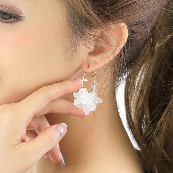 ピアス フープピアス レディース フラワー クリア お花 大ぶり 大振り