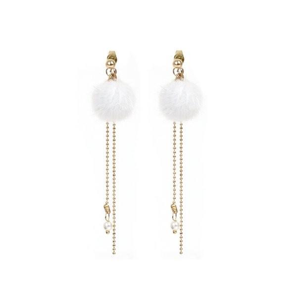 LUPIS ピアス レディース フェイクファー ボールチェーン ロング 