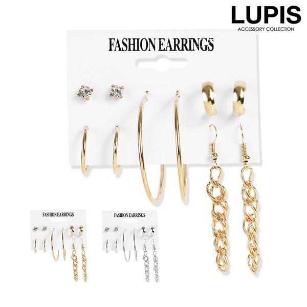 ピアス セット フープピアス フックピアス チェーン ストーン ゴールド シルバー ルピス LUPIS｜lupis