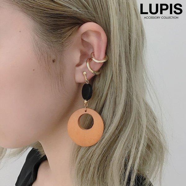 LUPIS イヤリング ウッドプレート 大ぶり 大きめ BIG 揺れる サークル 