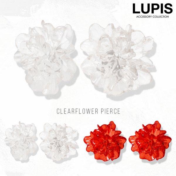 ピアス レディース フラワー お花 クリア 透明 ワンポイント 韓国 ガーリー おしゃれ レッド ルピス lupis | LUPIS