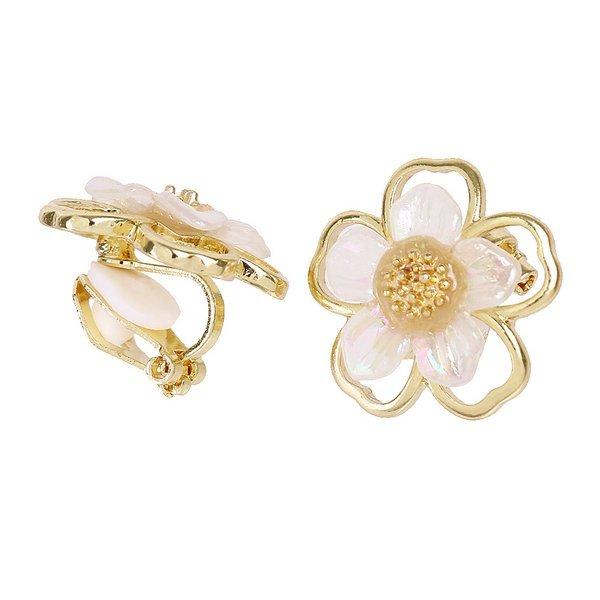 LUPIS イヤリング フラワー ゴールド クリップ式 クリアホワイト