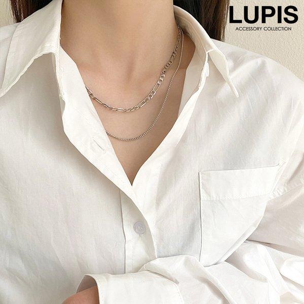 ネックレス レディース 2連 レイヤード フィガロチェーン シンプル メタル ゴールド シルバー 高見え ルピス LUPIS｜lupis