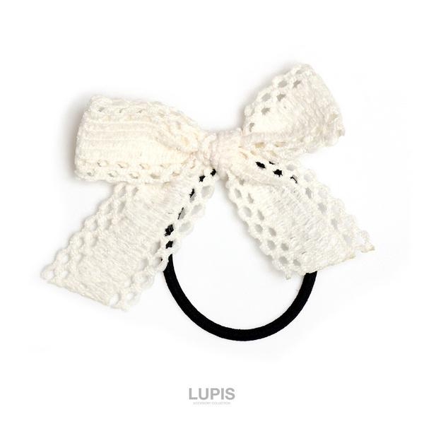リボン　ヘアゴム♡riana ribbon♡レースリボンホワイト♡ハンドメイド LUPIS（ルピス） ヘアゴム ヘアアクセサリー リボン レース コットン