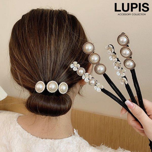 ヘアアクセサリー シニヨン シニヨンメーカー お団子 簡単 パール フラワー ヘアアレンジ 大人 激安 ルピス LUPIS｜lupis