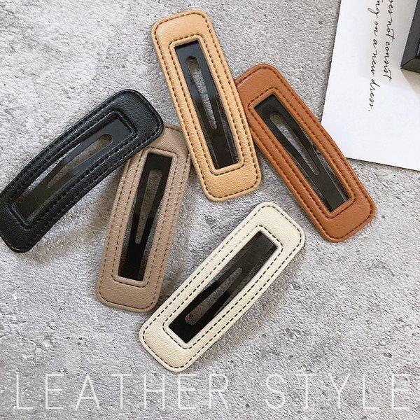 ヘアピン パッチンピン ヘアアクセサリー フェイクレザー スクエア