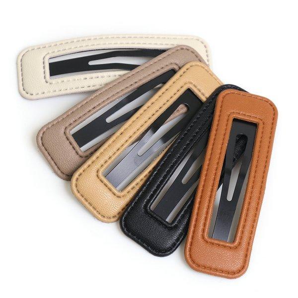 ヘアピン パッチンピン ヘアアクセサリー フェイクレザー スクエア