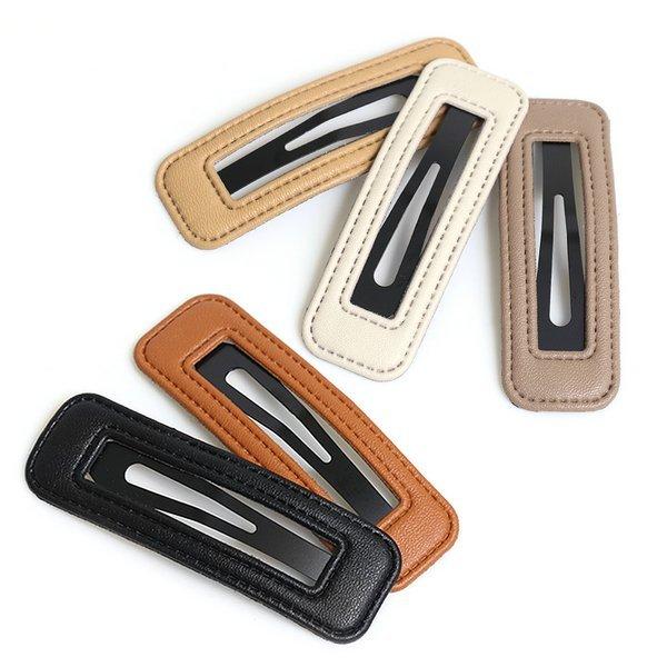 ヘアピン パッチンピン ヘアアクセサリー フェイクレザー スクエア