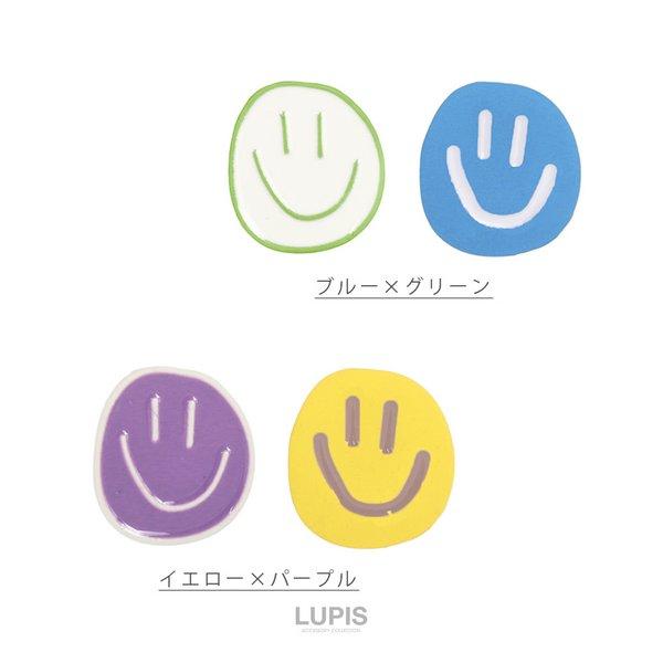 344,ぷっくりスマイルピアスグリーンパープル LUPIS（ルピス） ピアス レディース スマイル 手書き かわいい