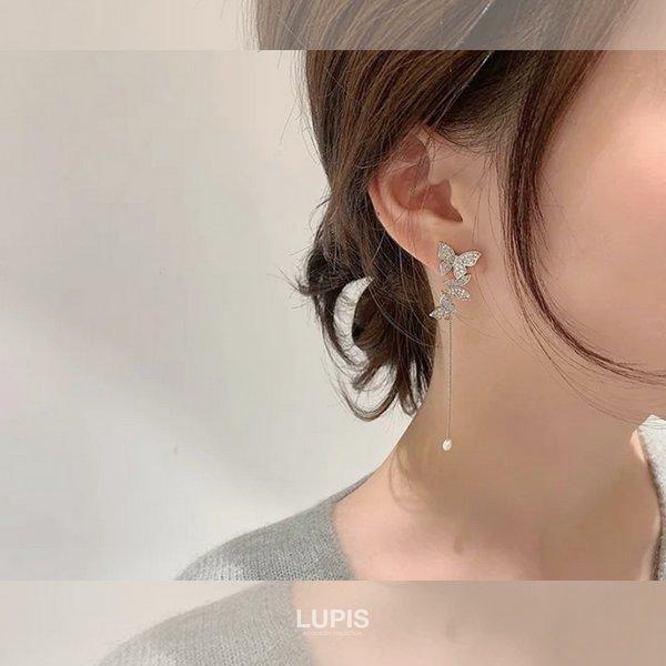 ピアス レディース バタフライ 蝶々 韓国 韓国っぽ かわいい ガーリー 大人 アシンメトリー チェーン ロング イヤーラップ キラキラ パヴェ ルピス V1955 Lupis Yahoo 店 通販 Yahoo ショッピング