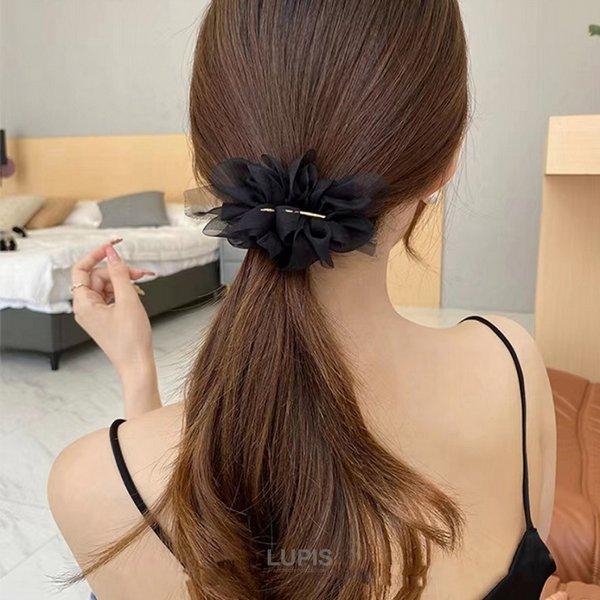 LUPIS バレッタ ヘアアクセサリー シフォン メタル ギャザー