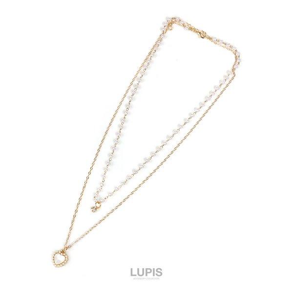 k18パール ラピス2連ネックレス ハート型装飾 LUPIS（ルピス） ネックレス レディース パール チェーン ハート 2連