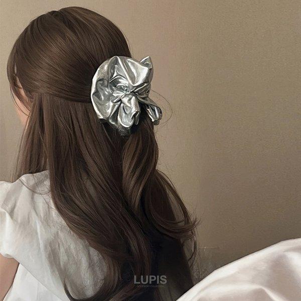 LUPIS シュシュ ヘアアクセサリー ヘアゴム メタリック シルバー