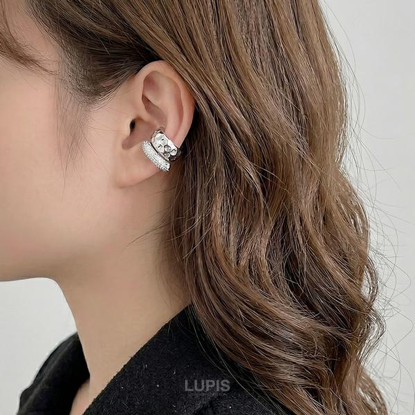 060☻ハンドメイド*アンティークボタン 大理石風 パール クリップ イヤーカフ LUPIS（ルピス） イヤーカフ レディース ノンホール メタル パヴェ