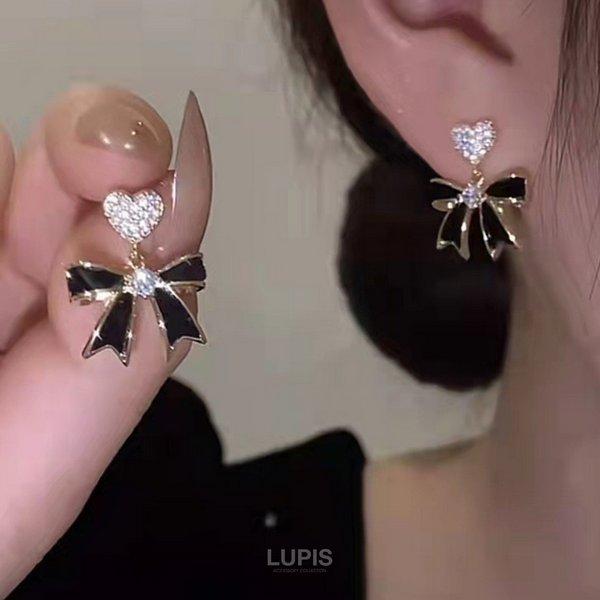 ブラック ラメ ハートとキュートなベア フランスパンのピアス♡ サージカル]くまちゃん&ハートピアッシング(2Type) 16G 韓国