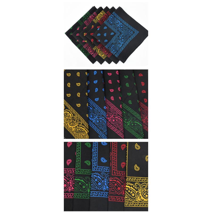 ブラック バンダナ 5枚セット 54×54cm コットン100% ペイズリー ブラック バンダナ 5枚セット 54×54cm コットン100% ペイズリー