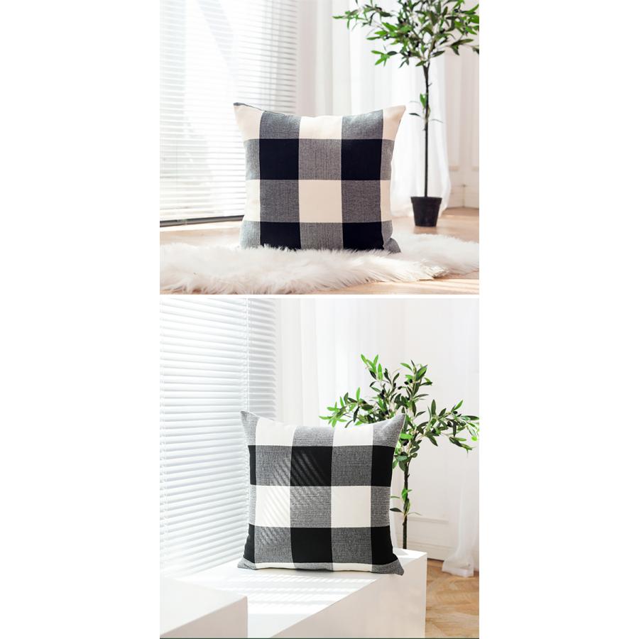 ブロックチェック クッションカバー 45×45cm 全4色 リネンコットン