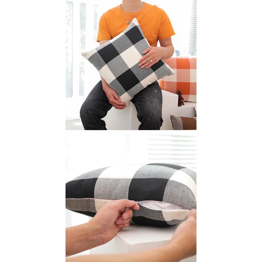 ブロックチェック クッションカバー 45×45cm 全4色 リネンコットン