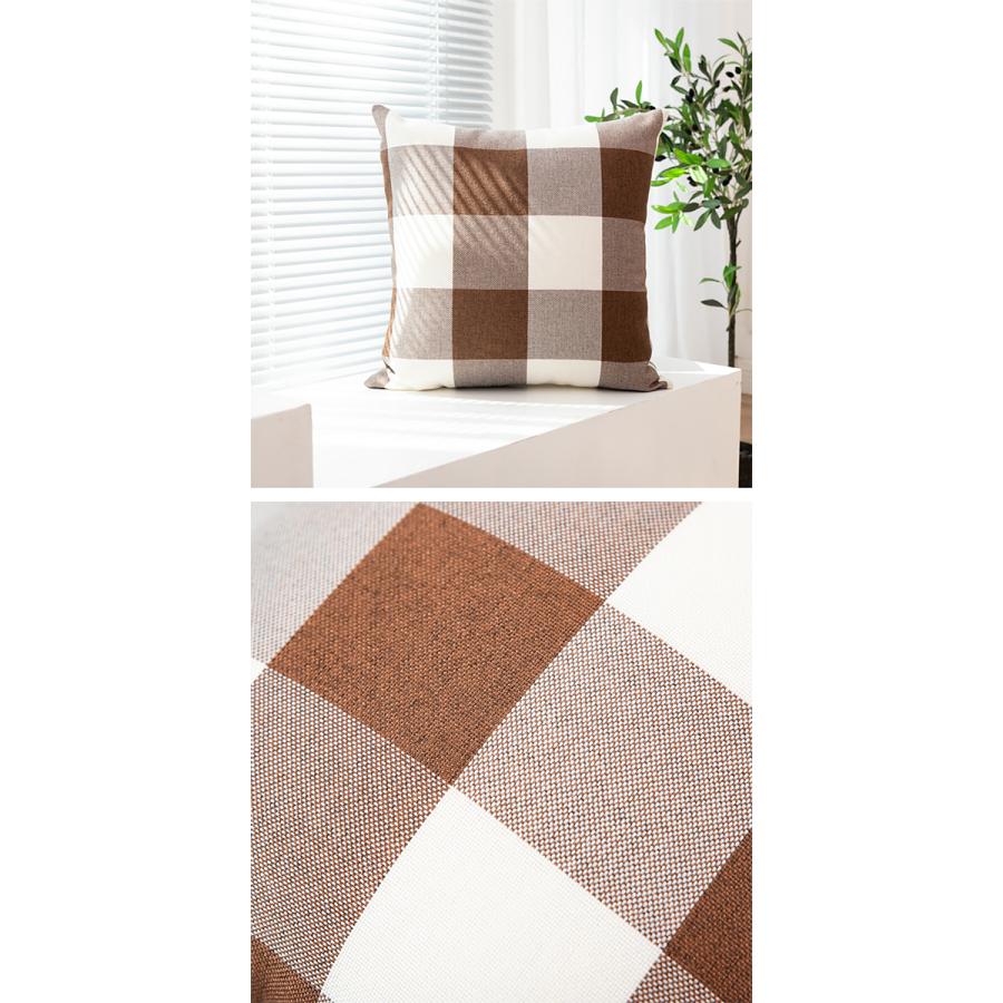 ブロックチェック クッションカバー 45×45cm 全4色 リネンコットン