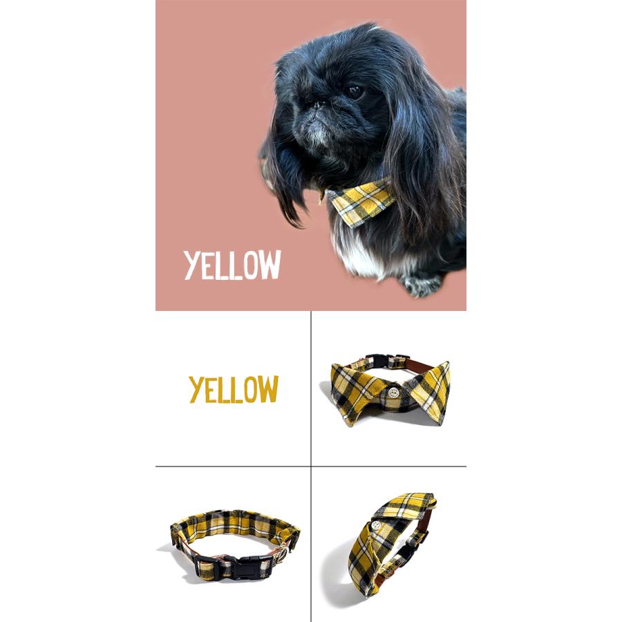 黄色チェック、わんちゃん猫ちゃん用首輪 黄色タータンチェック、わんちゃん猫ちゃん用首輪 黄色チェック、わん