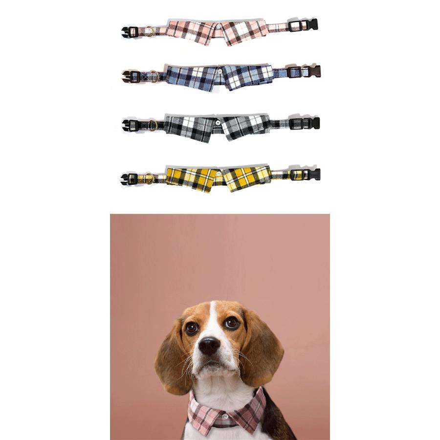 黄色チェック、わんちゃん猫ちゃん用首輪 チェックシャツ カラー 犬用首輪 イエロー 犬 いぬ イヌ 犬首輪 ペット