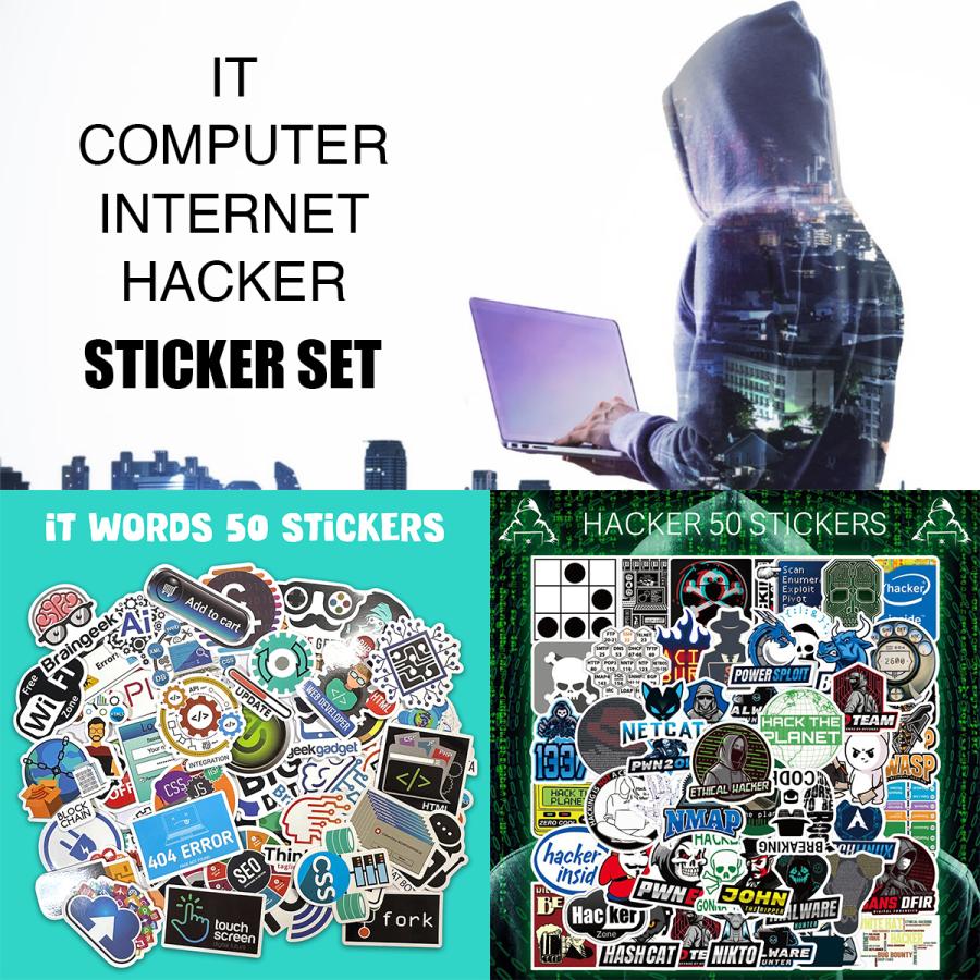 IT パソコン用語 ハッカー ステッカー 50枚セット PVC 防水 シール Hacker クラッカー ハッキング アノニマス コンピュータ インターネット 不正アクセス | ブランド登録なし
