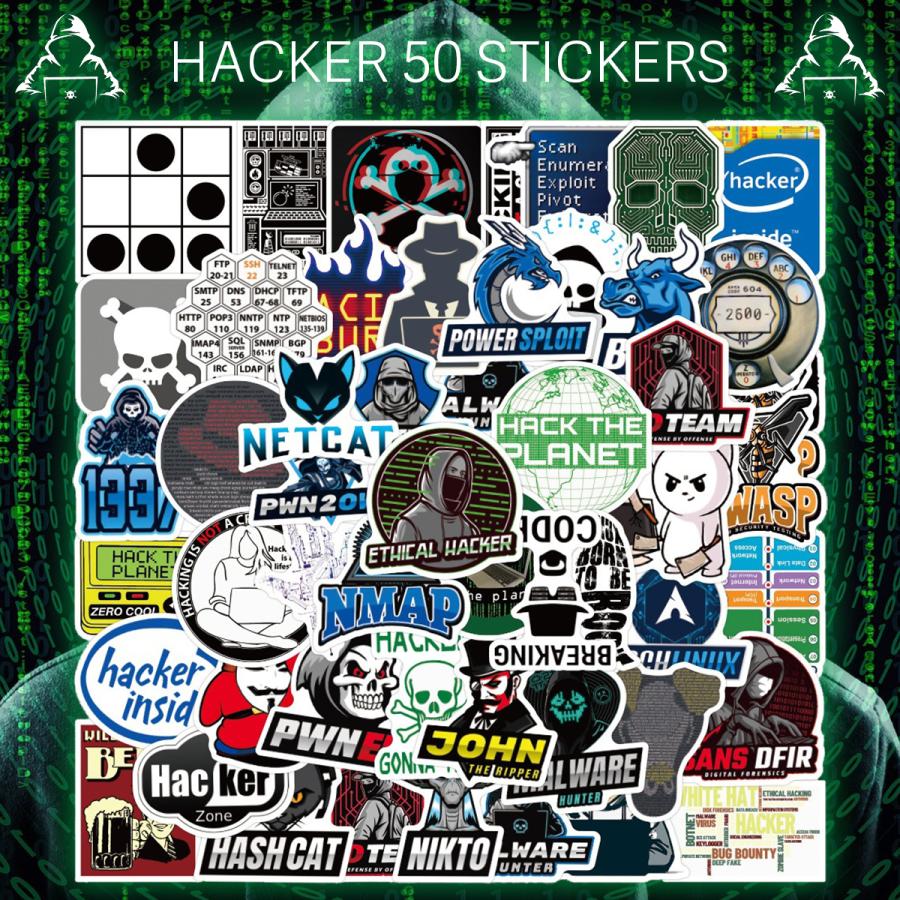 IT パソコン用語 ハッカー ステッカー 50枚セット PVC 防水 シール Hacker クラッカー ハッキング アノニマス コンピュータ インターネット 不正アクセス | ブランド登録なし | 08