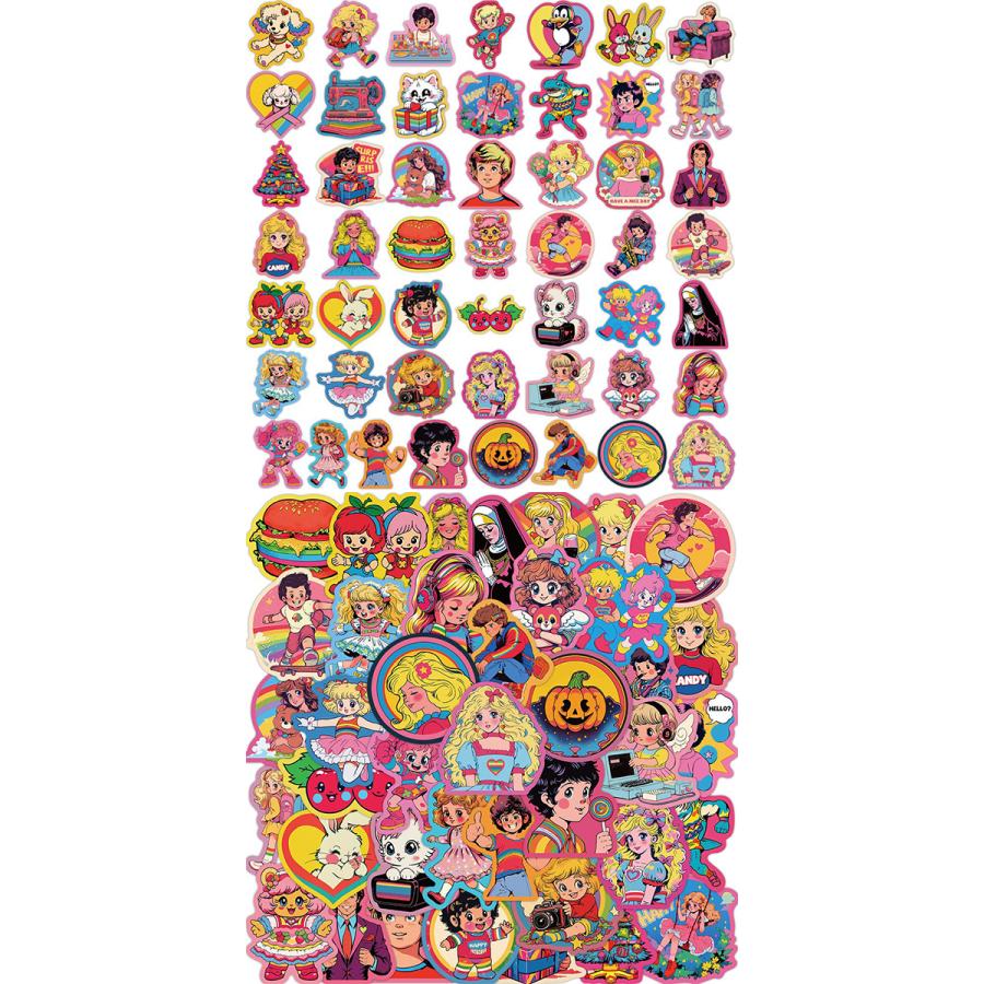 80s 90s 平成レトロ ポップ イラスト ステッカー 50枚セット PVC 防水