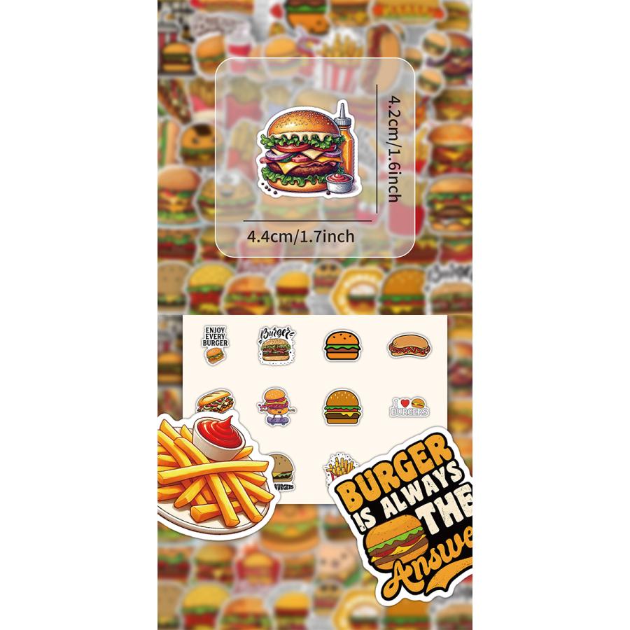 ハンバーガー ステッカー 54枚セット PVC 防水 シール ポテトフライ