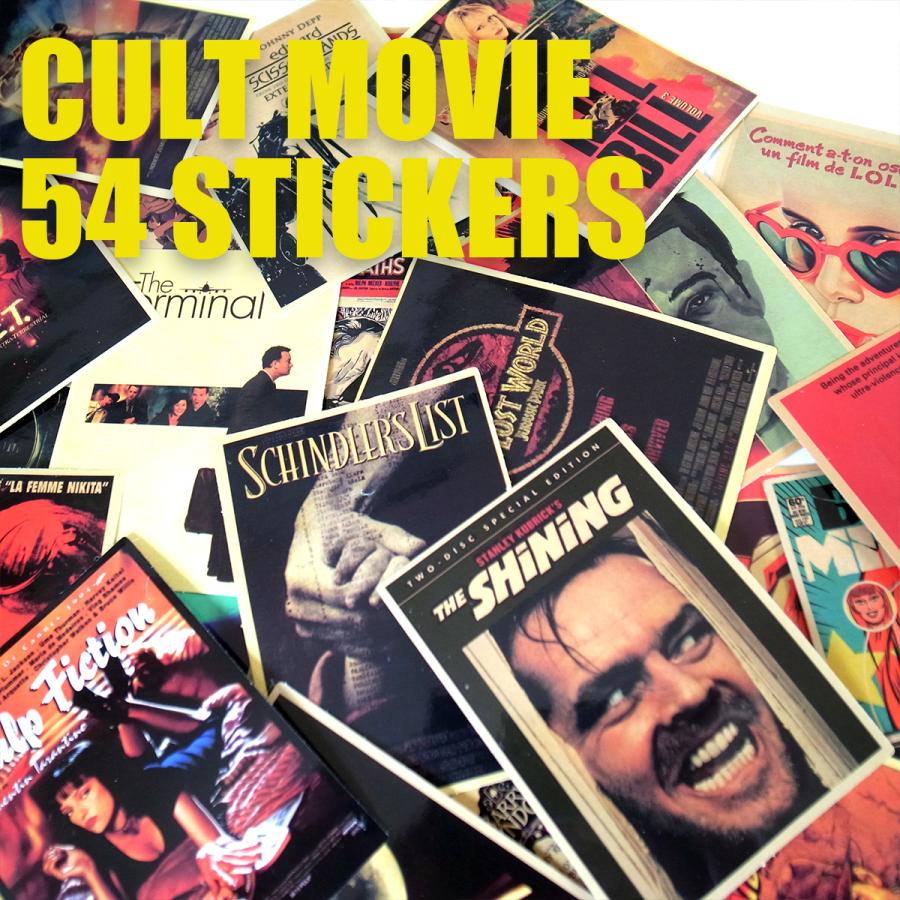 カルト映画ポスター集／ヴィンテージデザイン／サブカルチャー資料 洋書 カルト映画 ステッカー 54枚セット PVC 防水 シール 洋画 海外